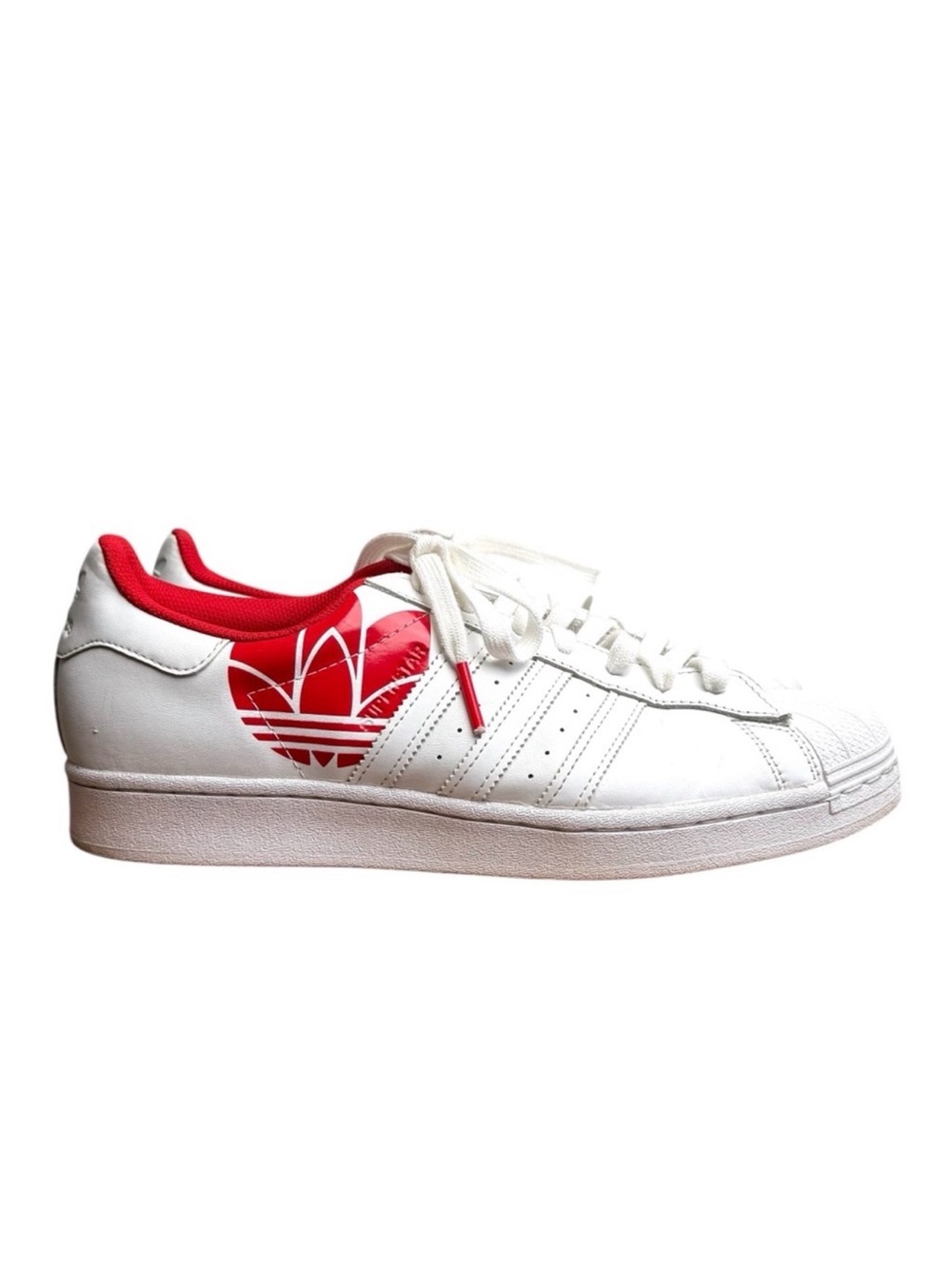 Adidas Men’s Superstar Trefoil Print White/Scarlet Red Leather Sneakers Size 11
